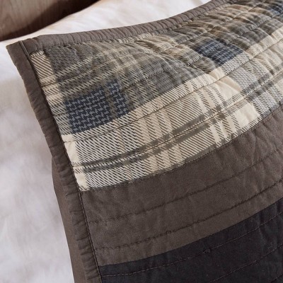 King Brown Cotton Reversible Plaid Quilt Set