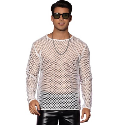 INSPIRE CHIC Men's Long Sleeves Party See Through Sheer T-Shirt