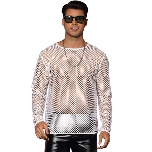 INSPIRE CHIC Men's Long Sleeves Party See Through Sheer T-Shirt - 1 of 4