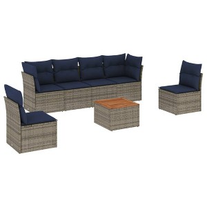 vidaXL Patio Sofa Set with Cushions 7 Piece, Outdoor Conversation Set, Patio Furniture Set for Balcony Garden, Modern Style, Gray Poly Rattan - 1 of 4