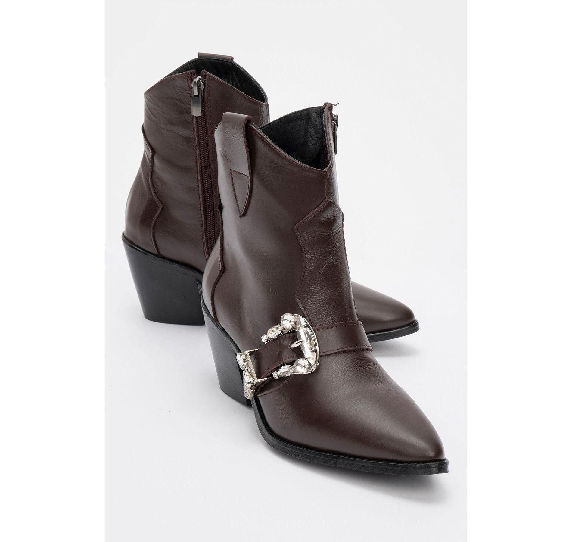 Any Brown Leather Jeweled Boot (Women) | Forever & Always Shoes