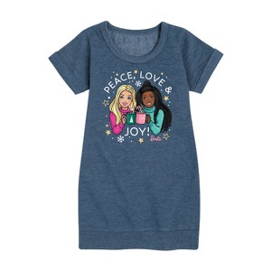 Girls' - Barbie - Holidays & Christmas Graphic Short Sleeve Fleece Dress - 1 of 4