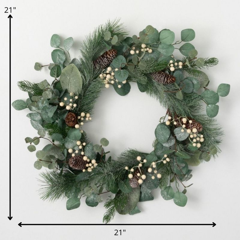 Artificial Dusted Pine Berry Wreath Green 21"H, 4 of 5