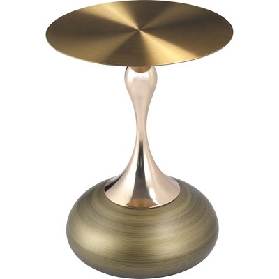 LeisureMod Wide Side Table with Gold Stainless Steel Top Round Accent Table and Pedestal Base Modern End Table Savoy Series