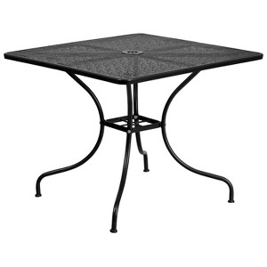 Flash Furniture Oia Commercial Grade 35.5" Square Indoor-Outdoor Steel Patio Table with Umbrella Hole - 1 of 3