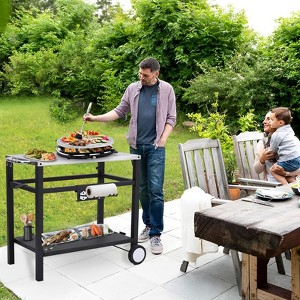 Garvee Outdoor Grill Cart Pizza Oven Stand, BBQ Prep Table with Wheels & Hooks, Side Handle, Double-Shelf Grilling Cart Griddle Cooking Station - 1 of 4