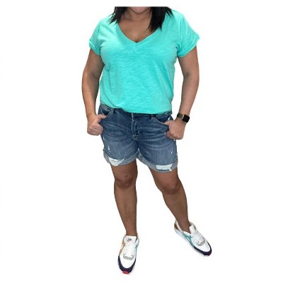 Women's High Rise Distressed Mid Thigh Shorts - RISEN