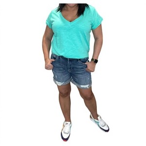 Women's High Rise Distressed Mid Thigh Shorts - RISEN - 1 of 3