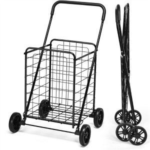 NAYSAYE Medium Folding Shopping Cart Dolly with Large Capacity Utility Trolley for Grocery Laundry with 100lbs Load Capacity, Black, 22.5"*23"*36" - 1 of 4