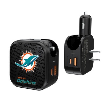 Miami Dolphins Text Backdrop 18-Watt 2 in 1 USB A/C Charger