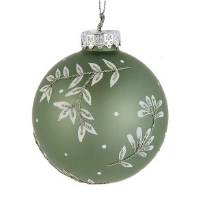 Kurt Adler 80MM Green Leaf Design Ball Ornaments, 6 Piece Set - 1 of 4