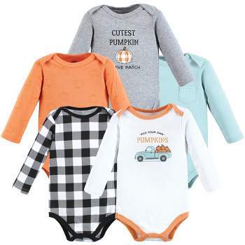 Hudson Baby Infant Boy Cotton Long-Sleeve Bodysuits, Pumpkin Truck 5-Pack