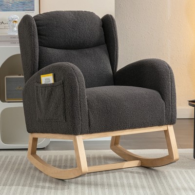 Teddy Fabric Rocking Chair, Upholstered Accent Chair With Wood Legs 4a ...