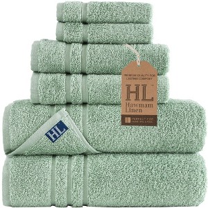 Hawmam Linen 6 Piece Bath Towels Set for Bathroom Original Turkish Cotton Soft, Absorbent and Premium 2 Bath Towels, 2 Hand Towels, 2 Washcloths - 1 of 4