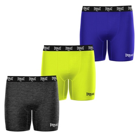 Everlast Mens Boxer Briefs Breathable Cotton Underwear for Men - 3 Pack -  Cotton Stretch Mens Underwear - Blue-Lime-Grey - XL