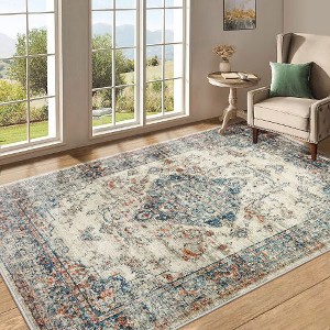 Kumasinova Vintage Boho Area Rug, Washable Rug with Floral Pattern, Faux Cashmere Living Room Rug, Non-Slip Rugs, Stain-Resistant Door Mat - 1 of 4