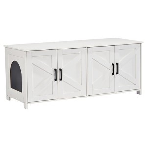 VEVOR Cat Litter Box Enclosure for 2 Cats, Litter Box Furniture Hidden with Double Rooms, Wooden Cat Box Cabinet, 47.2"L x 18.5"W x 19.7"H, White - 1 of 4