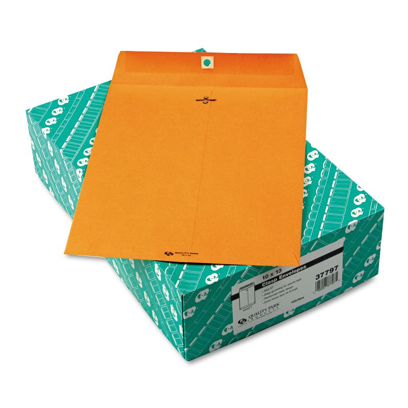Quality Park Clasp Envelope 10 x 13 32lb Light Brown 100/Box 37797, 1 of 3