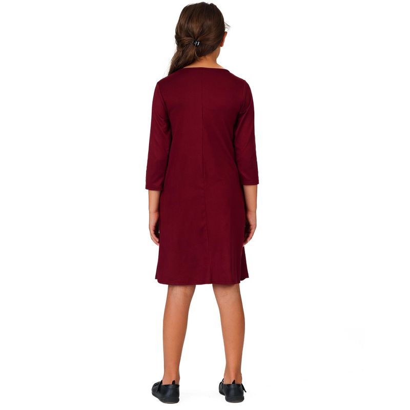 24seven Comfort Apparel Girls Long Sleeve Loose Fit Knee Length Tunic Pocket Dress, 3 of 6