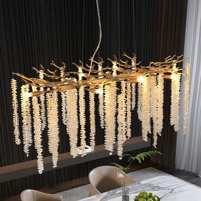 Modern Golden Pendant Light With Cascading Crystal Strands,Chandeliers Chandelier,Chandeliers With Crystals-The Pop Home
