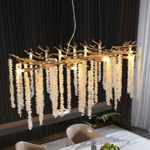 Modern Golden Pendant Light With Cascading Crystal Strands,Chandeliers Chandelier,Chandeliers With Crystals-The Pop Home - 1 of 4