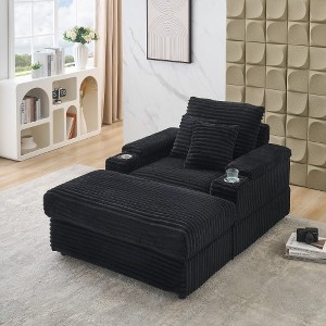 TIRAMISUBEST Corduroy Single Sofa Set - Includes Ottoman & 3 Pillows, 2 Storage Spaces, Compact Lounge Chair - 1 of 4