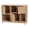 Elsbeth Wood and Natural Rattan 3 Door Sideboard Light Brown/Natural Brown - Baxton Studio: Mid-Century Design, Kitchen Storage - 3 of 4