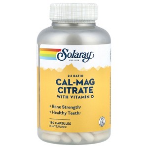 Solaray Cal-Mag Citrate with Vitamin D, 2:1 Ratio, 180 Capsules - 1 of 4