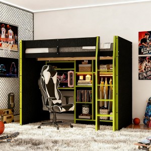 Luxystar Gaming Loft Bed with Desk, RGB Lights & Storage, Full Size Space-Saving Bed for Teens and Adults - 1 of 4