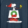 Women's - Peanuts - Snoopy and Woodstock House Sleigh Lightweight French Terry Wide Neck Long Sleeve Shirt - 2 of 4