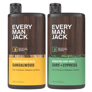 Every Man Jack Men's 16.9 fl oz Sandalwood Body Wash + 16.9 fl oz Surf and Cypress Body Wash - 1 of 4