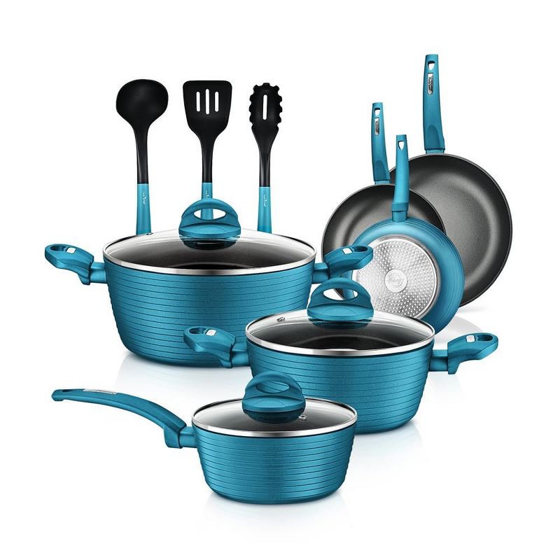 NutriChef 12 Piece Nonstick Home Cookware Set w/ Lids & Cool Touch Handles - Blue, 1 of 2