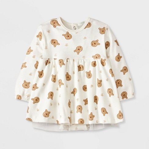 Baby Girls' Disney Winnie the Pooh Long Sleeve Tulle Dress - Off-White - image 1 of 4