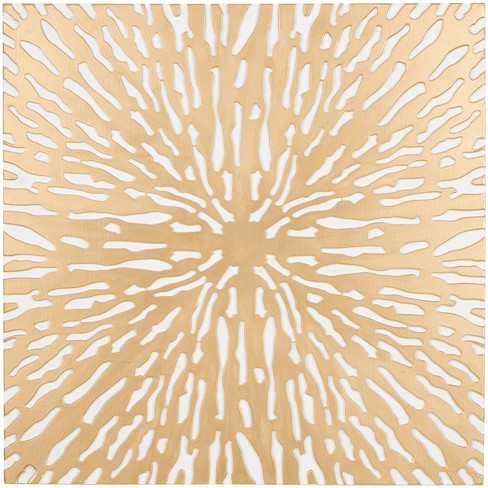 Wooden Starburst Abstract Carved Wall Decor with White Backing Gold - Olivia & May - image 1 of 4