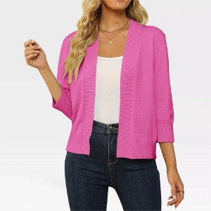 Womens Open Front 3/4 Sleeve Knit Cardigan Sweater Jacket with a Stylish Finish - 1 of 4