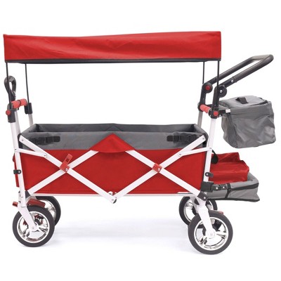 HOMLUX Push or Pull Folding Stroller Wagon with Canopy, Adjustable Handle, Removable Cooler