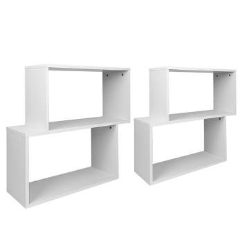 Tangkula 2PCS 2-tier Wood Bookcase Modern S Shaped Storage Display Rack for Home & Office