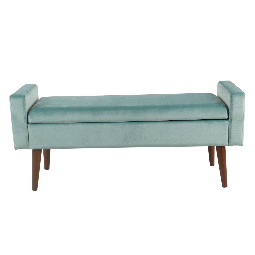 Photos - Chair Fulton Velvet Storage Bench Aqua Blue - HomePop