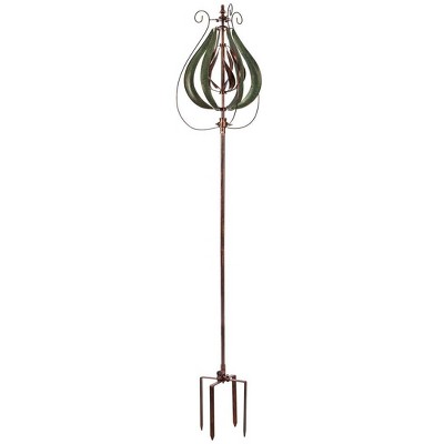 Evergreen 87.5"H Misting Wind Spinner, Copper and Verdigris Tulip
