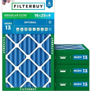 Filterbuy 16x25x4 Air Filter (4-Pack), Pleated MERV 13 Health Defense Replacement HVAC AC Furnace Filters (Actual Size: 15.50 x 24.50 x 3.63) - 1 of 4