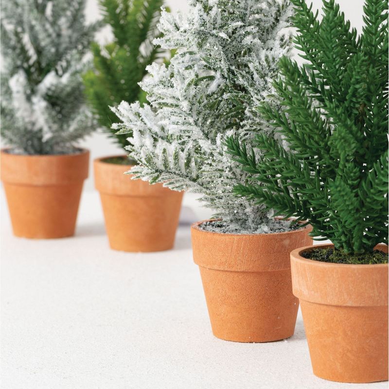 Sullivans Set of 4 Artificial Mini Potted Tree Set 9"H Green, 2 of 9