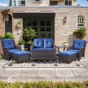 Gymojoy 7 Piece Outdoor Wicker Loveseat Sofa with Patio Chairs with Coffee Table and Ottoman Sets - 1 of 4