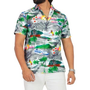 LA LEELA Men's Hawaiian Shirts Short Sleeve Button Down Shirt Mens Summer Shirts Casual Holiday Hawaii Island Shirts for Men Funny - 1 of 4