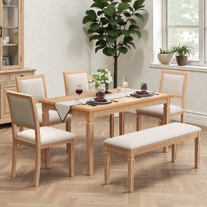 Mshliw Vintage 6-Piece Extendable Dining Table Set with 4 Upholstered Chairs and Bench, 59–72 Inch Kitchen Table Set with Distressed Finish - 1 of 4