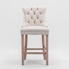 Velvet Upholstered Button-Tufted Bar Stools with Wooden Legs and Nailhead Trim, Set of 2 for Dining Room, Kitchen Island - 2 of 4