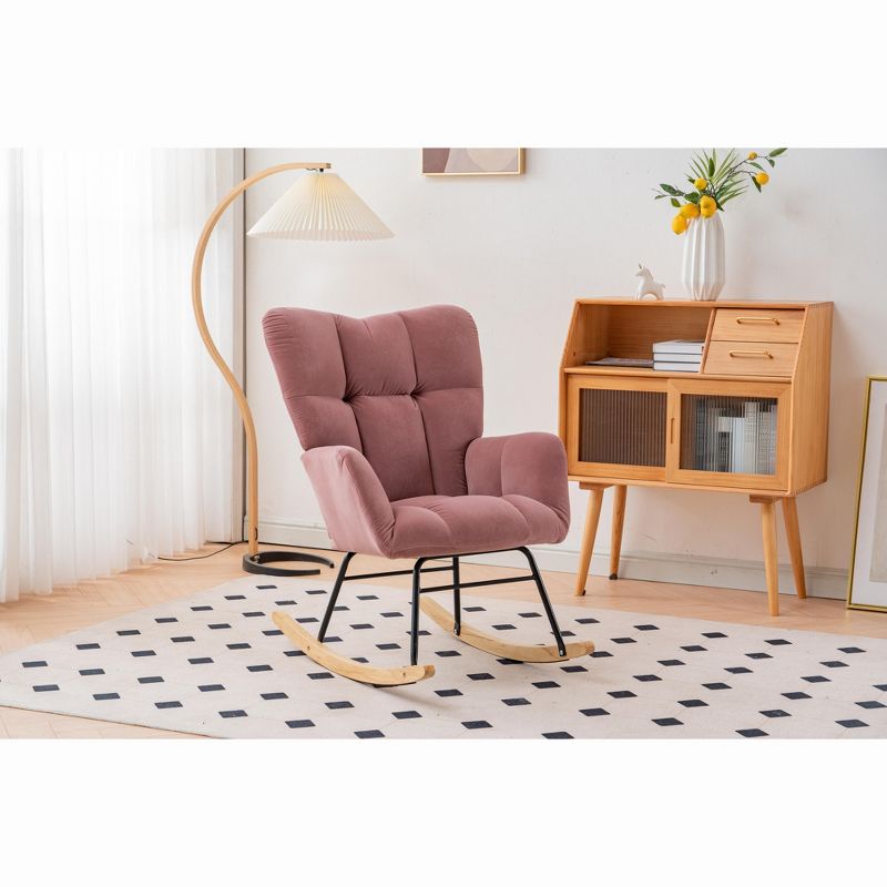 Epping Nursery Rocking Chair,Velvet Upholstered Glider Rocker Rocking Accent Chair,Wingback Rocking Chairs-Maison Boucle, 2 of 12