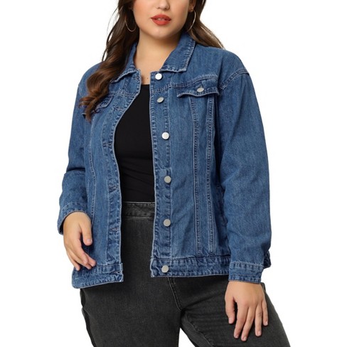 Agnes Orinda Women's Plus Size Outerwear Button Front Washed Denim Jean ...