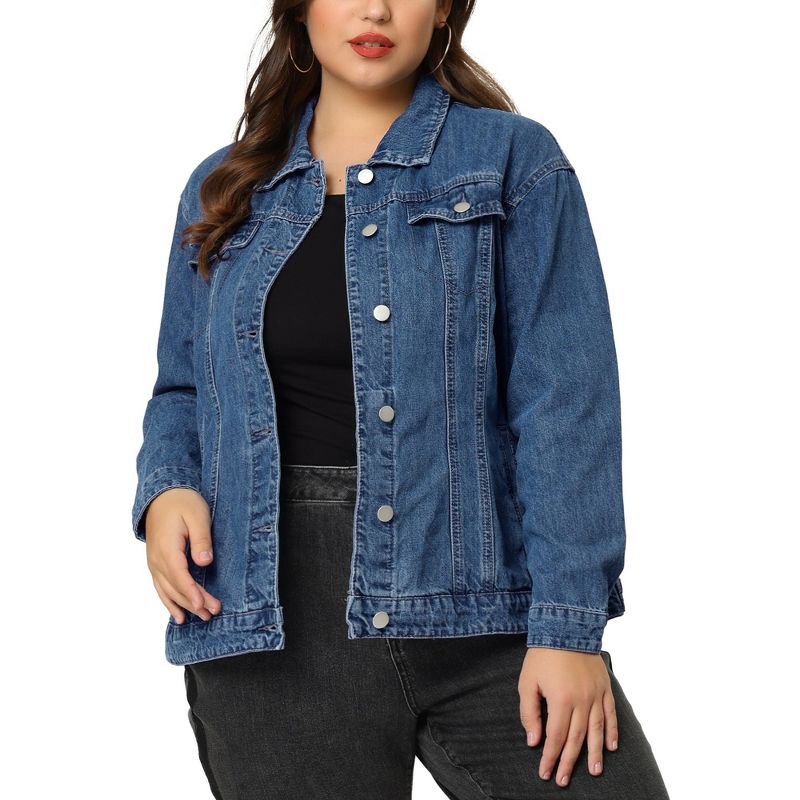 Agnes Orinda Women's Plus Size Outerwear Button Front Washed Casual Denim Jackets, 1 of 8