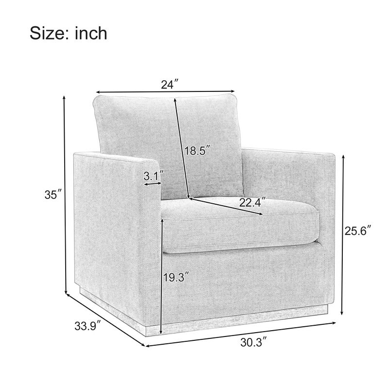 Mid-Century Style Linen Upholstered Swivel Chair, Armchair for Living Room, Bedroom, Office - ModernLuxe, 4 of 12