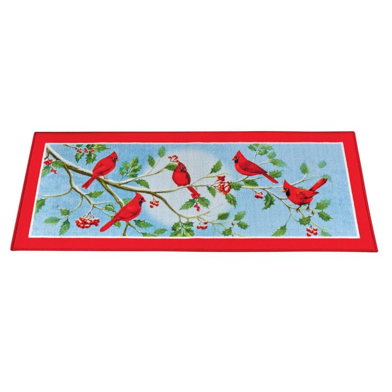 Collections Etc Cardinals On Branch Winter Holly Printed Accent Rug, 1 of 4